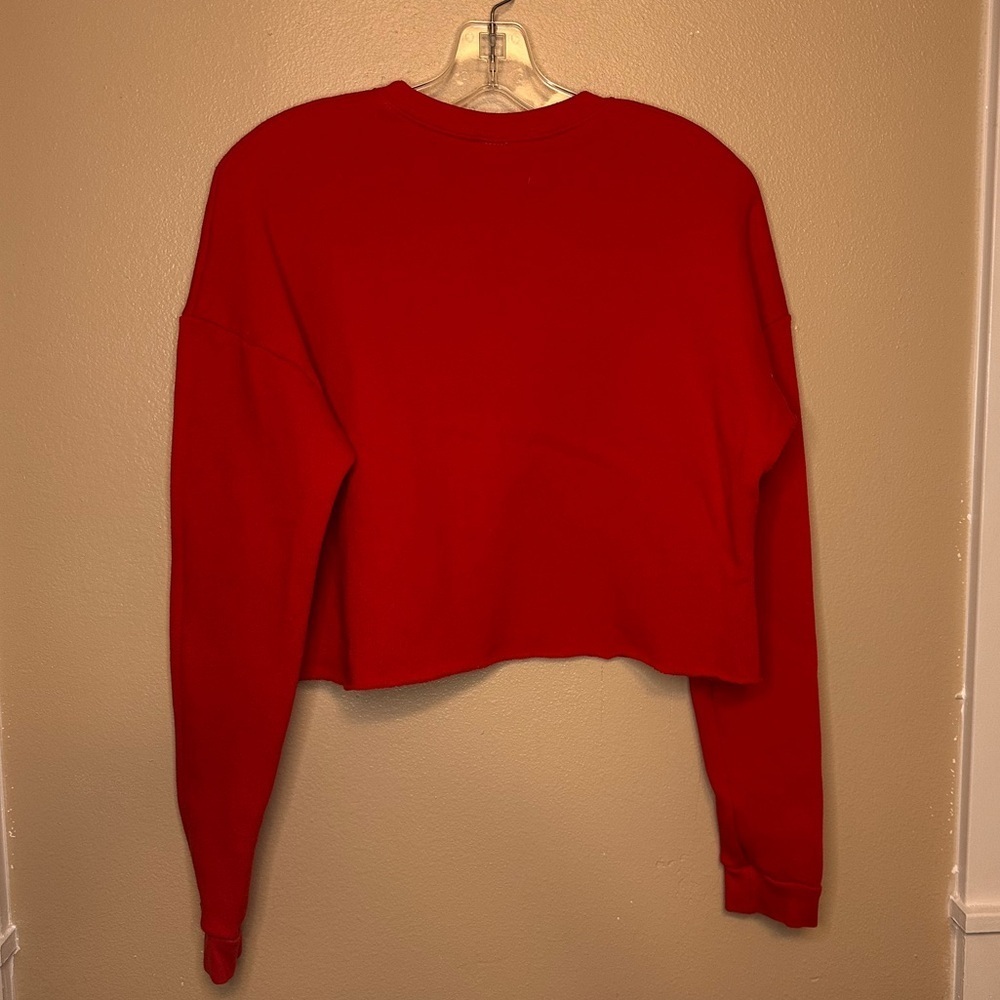 The Midwest Girl Juniors Long Sleeve Cropped Sweatshirt Size Medium Red - Picture 5 of 5
